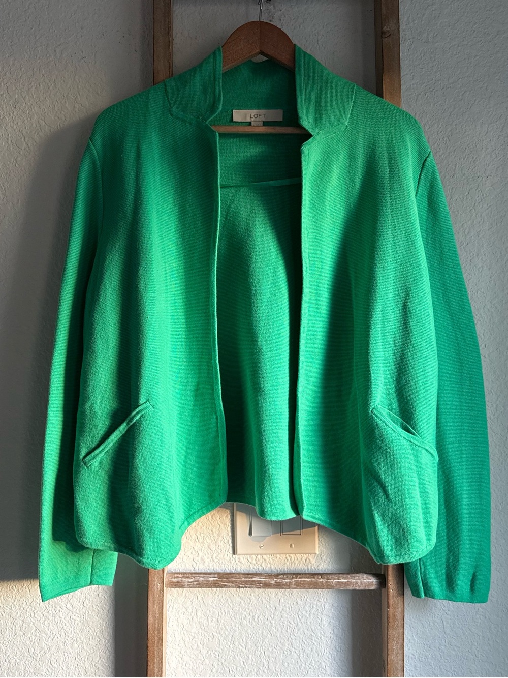 Ann Taylor LOFT Emerald Kelly Green Jacket Style Cardigan Sz: Large